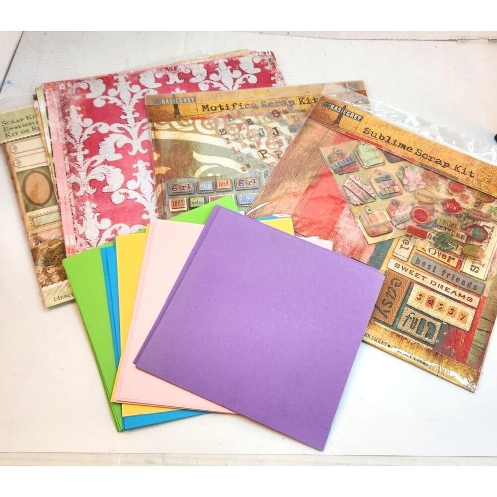 Multicolor Scrapbooking Paper & Embellishment Kit, Mixed Media, Ephemera